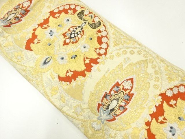 JAPANESE KIMONO / ANTIQUE FUKURO OBI / SILK / WOVEN FLORAL SARASA